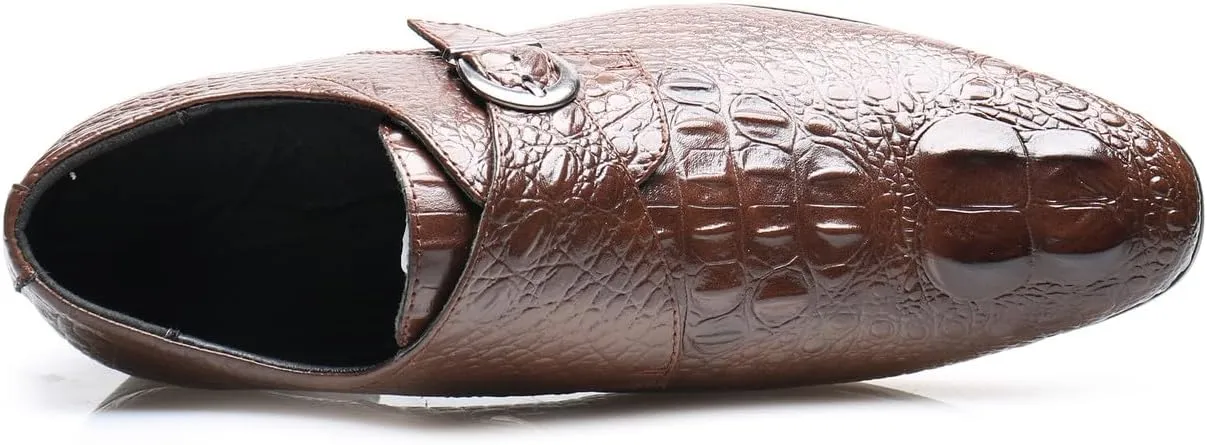 Santimon Men's Alligator Pattern Leather Buckle Monk Strap Loafers Formal Dress Shoes for Men