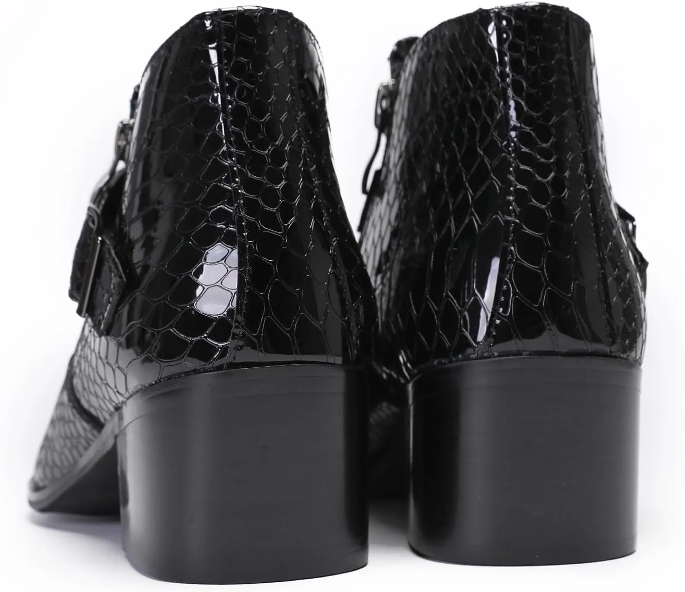 Santimon Mens Ankle Chelsea Boots Casual Dress Rock Party Western Snakeskin Texture Chukka Boots Metal Wingtip Leather Double Zipper Singer Cowboy Boots for Men Boy