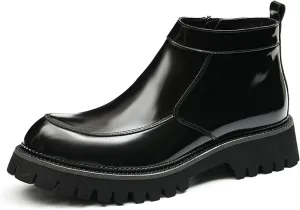Santimon Mens Chelsea Boots Casual Dress Genuine Leather Chukka Boorts Zipper Thick Sole Western Cowboy Boots for Men Fashion Prom Wedding Formal Business Ankle Boots