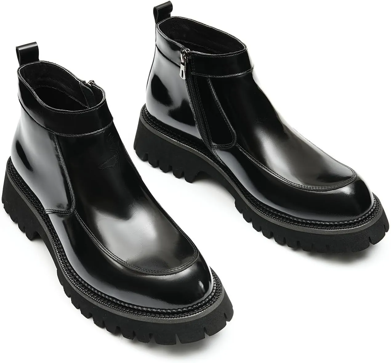 Santimon Mens Chelsea Boots Casual Dress Genuine Leather Chukka Boorts Zipper Thick Sole Western Cowboy Boots for Men Fashion Prom Wedding Formal Business Ankle Boots