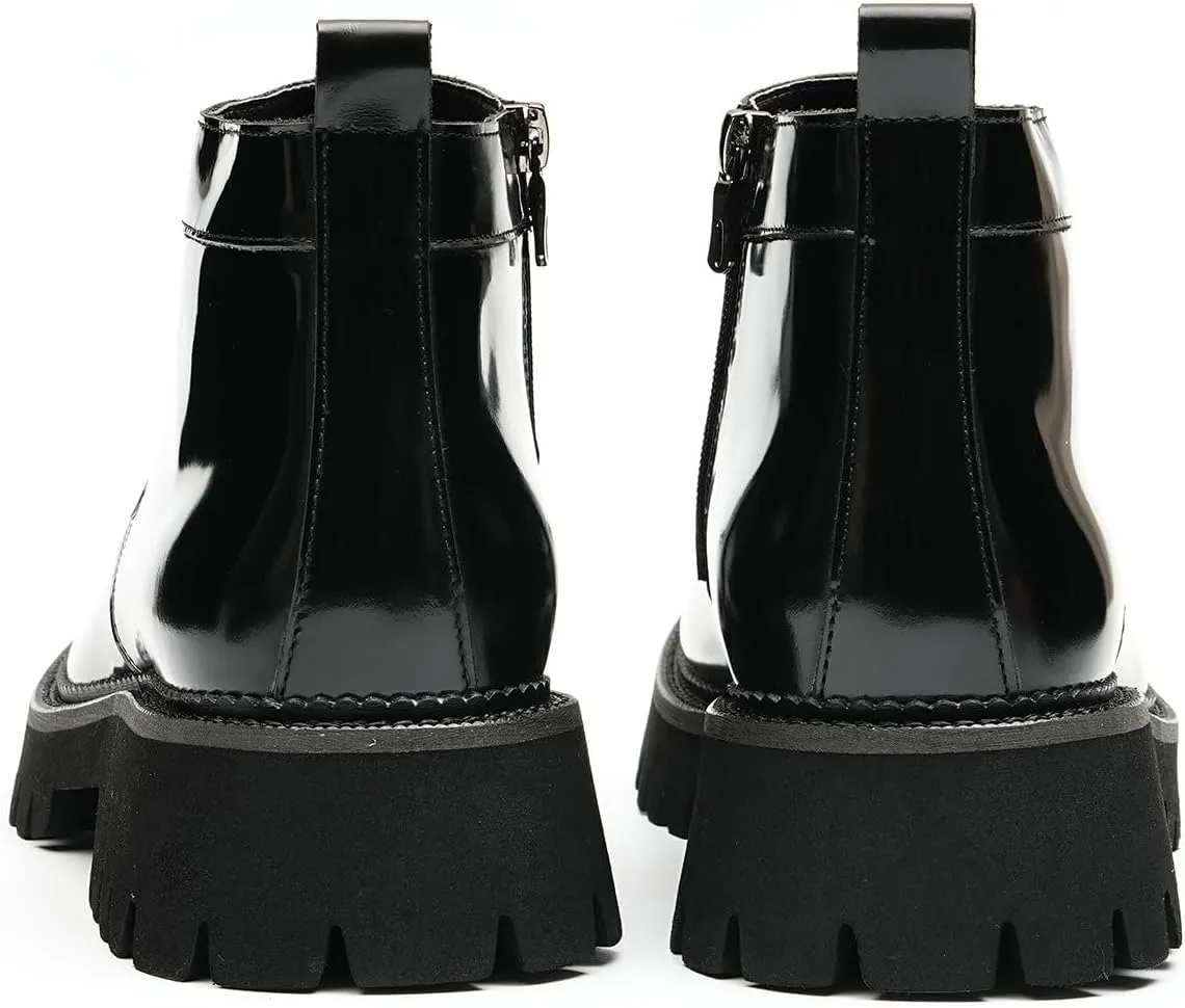 Santimon Mens Chelsea Boots Casual Dress Genuine Leather Chukka Boorts Zipper Thick Sole Western Cowboy Boots for Men Fashion Prom Wedding Formal Business Ankle Boots