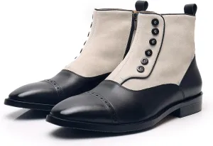 Santimon Men's Chelsea Boots Formal Dress Suede Ankle Boots Fashion Row of Buttons Two Tnoe Zipper Cowboy Boots Prom Wedding Business Casual Tuxedo Chukka Boots for Men