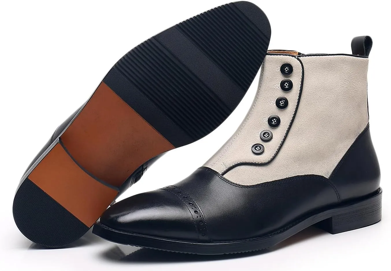 Santimon Men's Chelsea Boots Formal Dress Suede Ankle Boots Fashion Row of Buttons Two Tnoe Zipper Cowboy Boots Prom Wedding Business Casual Tuxedo Chukka Boots for Men