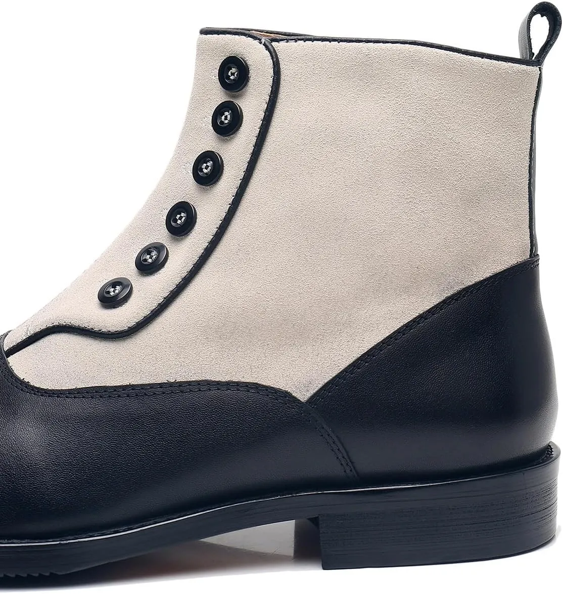 Santimon Men's Chelsea Boots Formal Dress Suede Ankle Boots Fashion Row of Buttons Two Tnoe Zipper Cowboy Boots Prom Wedding Business Casual Tuxedo Chukka Boots for Men