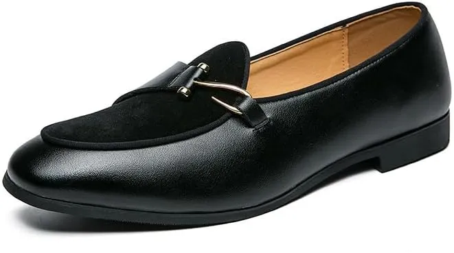 Santimon Men's Classic Leather Loafers Dress Slip on Wedding Velvet Tuxedo Shoes