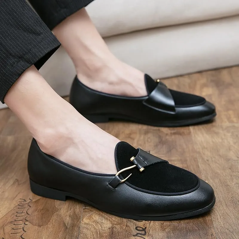 Santimon Men's Classic Leather Loafers Dress Slip on Wedding Velvet Tuxedo Shoes