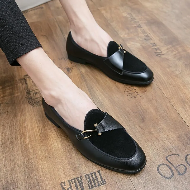 Santimon Men's Classic Leather Loafers Dress Slip on Wedding Velvet Tuxedo Shoes