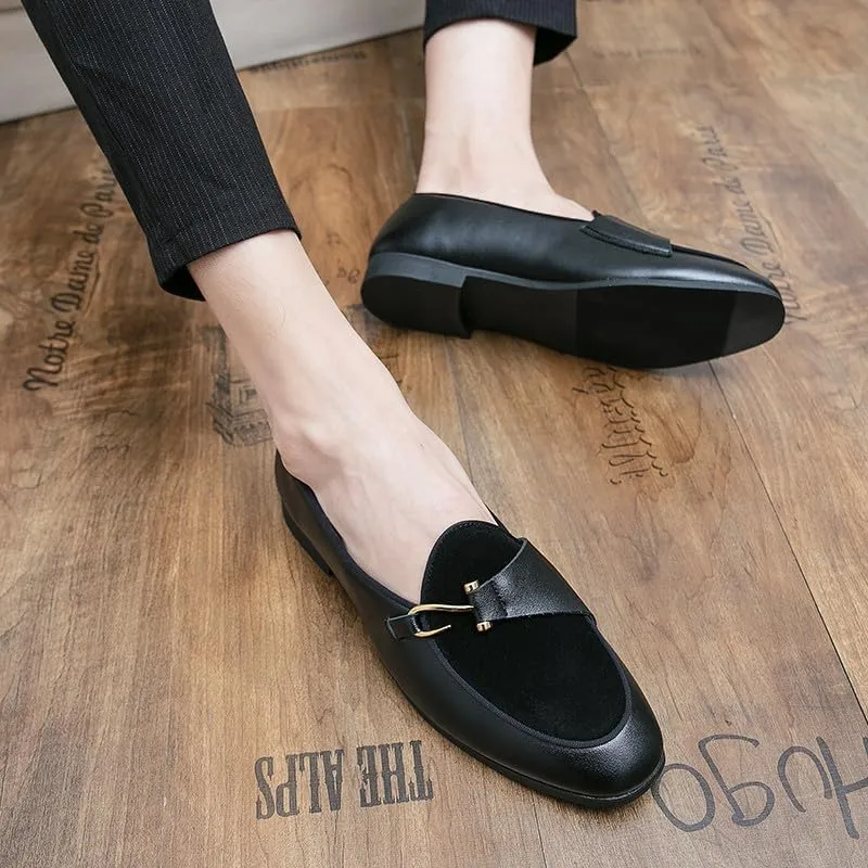 Santimon Men's Classic Leather Loafers Dress Slip on Wedding Velvet Tuxedo Shoes