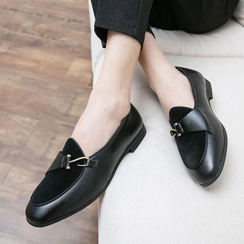 Santimon Men's Classic Leather Loafers Dress Slip on Wedding Velvet Tuxedo Shoes