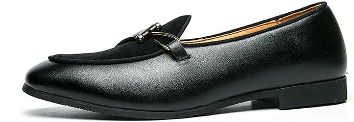 Santimon Men's Classic Leather Loafers Dress Slip on Wedding Velvet Tuxedo Shoes
