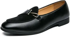 Santimon Men's Classic Leather Loafers Dress Slip on Wedding Velvet Tuxedo Shoes