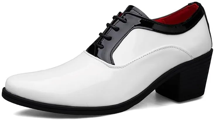Santimon Men's Contrast Patent Leather Cuban Heel Oxfords Shoes for Wedding Dress Lace-up Shoes