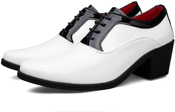 Santimon Men's Contrast Patent Leather Cuban Heel Oxfords Shoes for Wedding Dress Lace-up Shoes