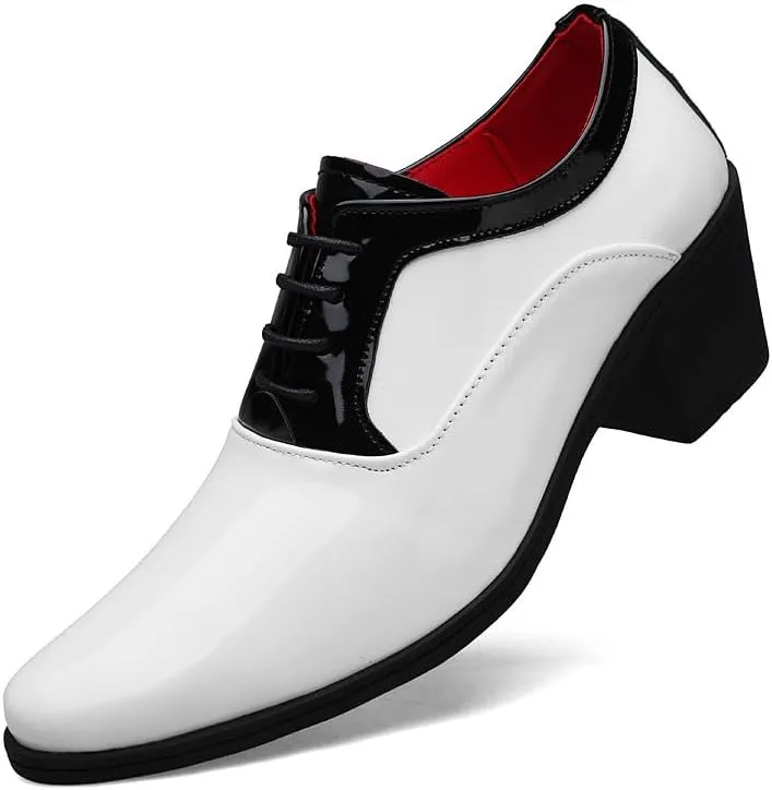 Santimon Men's Contrast Patent Leather Cuban Heel Oxfords Shoes for Wedding Dress Lace-up Shoes