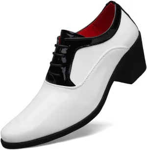 Santimon Men's Contrast Patent Leather Cuban Heel Oxfords Shoes for Wedding Dress Lace-up Shoes