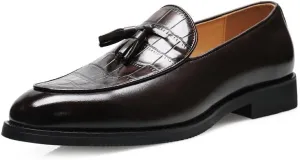 Santimon Men's Crocodile Print Tassel Loafers Slip-On Leather Dress Shoes Formal & Casual Moc Toe Suit Shoe