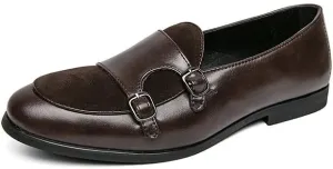 Santimon Men's Double Monk Strap Classic Dress Loafers Slip on Casual Formal Shoes