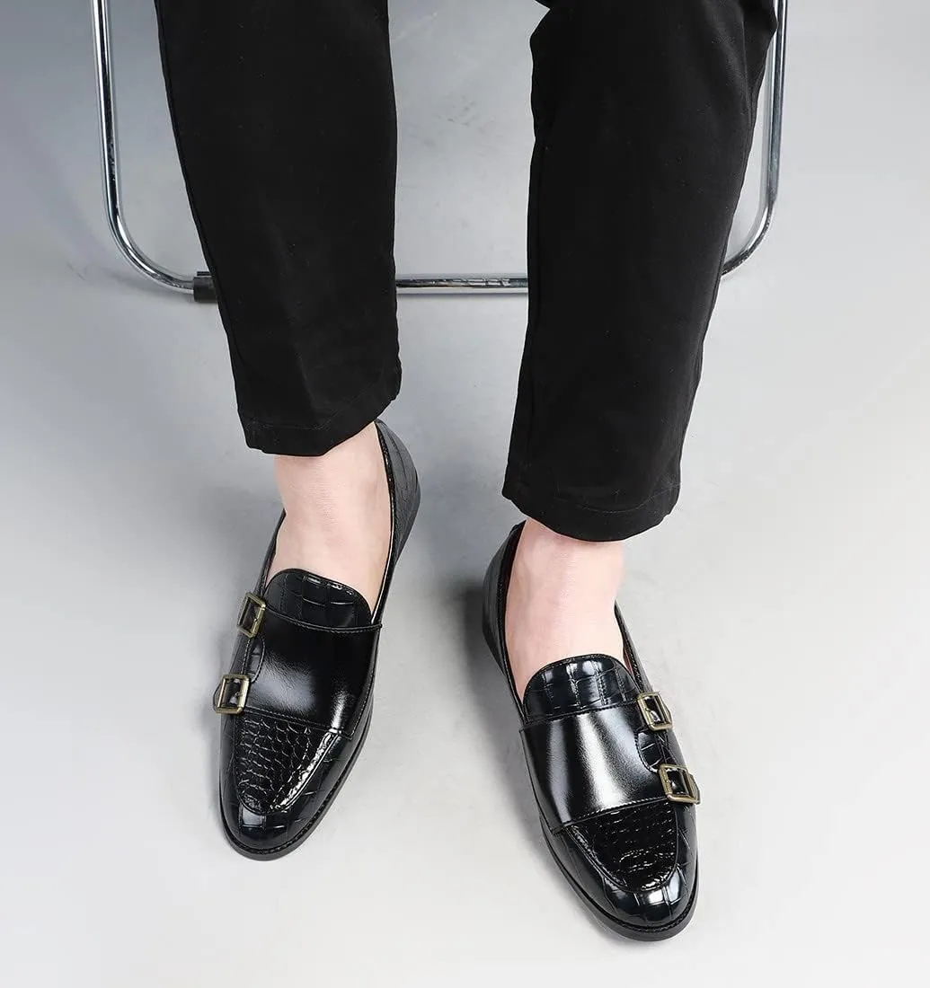 Santimon Men's Dress Loafer Shoes Double Monk Strap Slip On Loafers Formal Business Casual Dress Shoes for Men