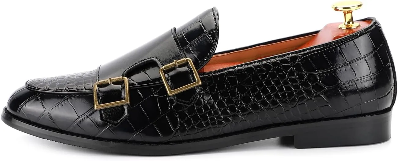Santimon Men's Dress Loafer Shoes Double Monk Strap Slip On Loafers Formal Business Casual Dress Shoes for Men