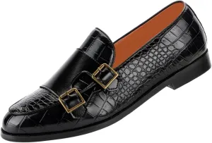 Santimon Men's Dress Loafer Shoes Double Monk Strap Slip On Loafers Formal Business Casual Dress Shoes for Men