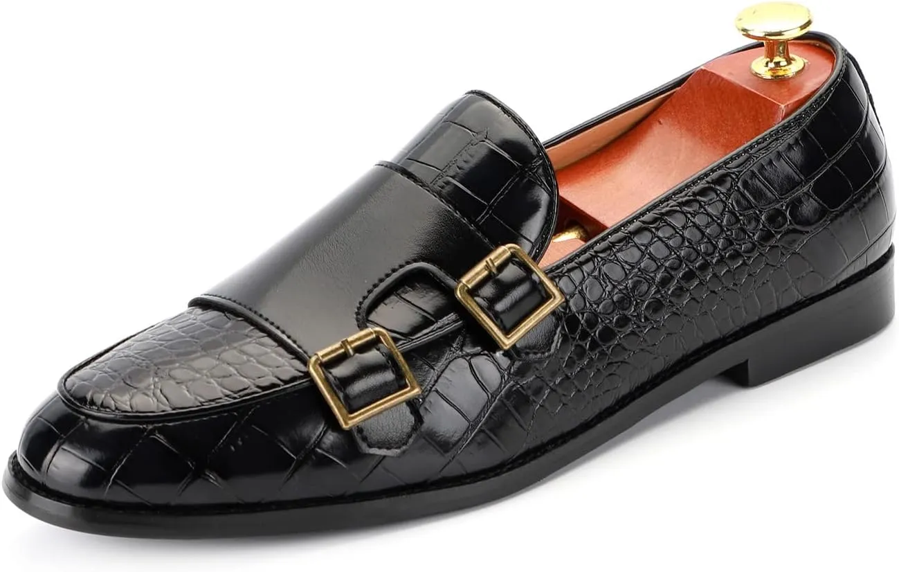 Santimon Men's Dress Loafer Shoes Double Monk Strap Slip On Loafers Formal Business Casual Dress Shoes for Men