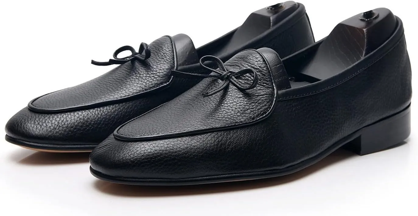 Santimon Men's Dress Shoes Belgian Loafers Leather Bow-Tie Slip On Penny Loafers Shoes Formal Business Casual Prom Wedding Tuxedo Shoes for Men