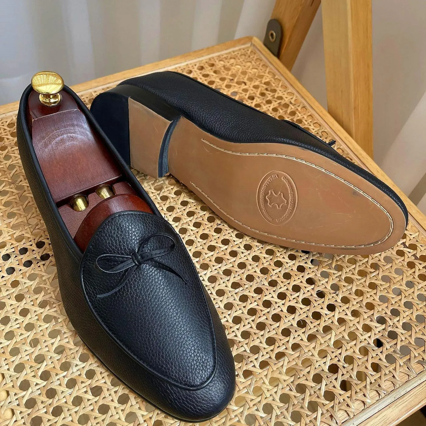 Santimon Men's Dress Shoes Belgian Loafers Leather Bow-Tie Slip On Penny Loafers Shoes Formal Business Casual Prom Wedding Tuxedo Shoes for Men