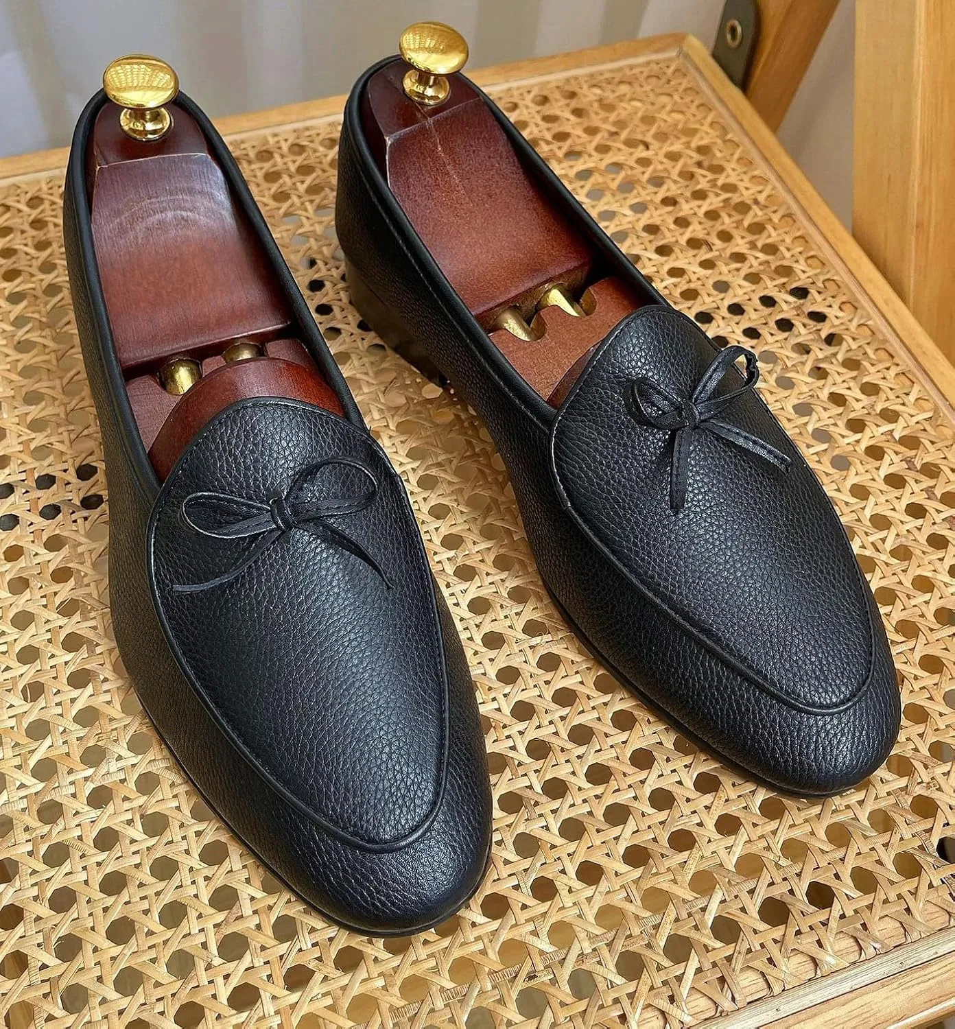 Santimon Men's Dress Shoes Belgian Loafers Leather Bow-Tie Slip On Penny Loafers Shoes Formal Business Casual Prom Wedding Tuxedo Shoes for Men
