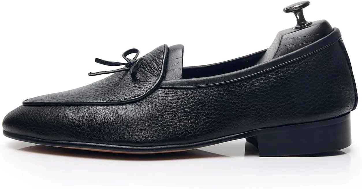 Santimon Men's Dress Shoes Belgian Loafers Leather Bow-Tie Slip On Penny Loafers Shoes Formal Business Casual Prom Wedding Tuxedo Shoes for Men