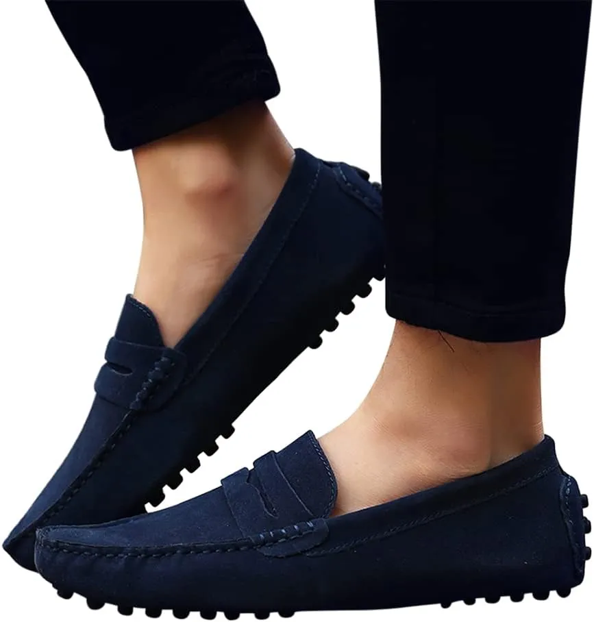Santimon Mens Driving Penny Loafers Suede Leather Comfortable Casual Slip On Shoes Moccasins
