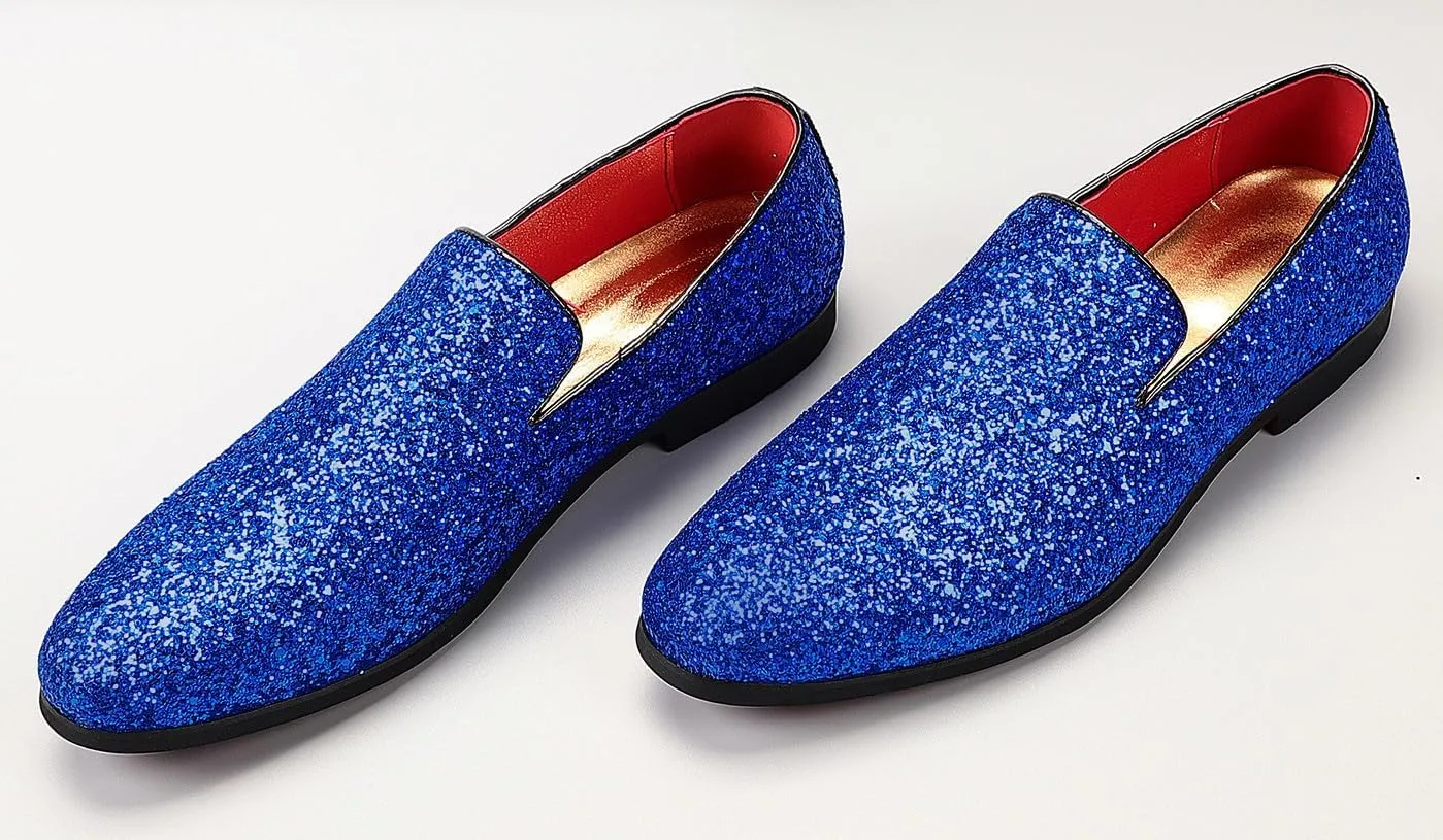 Santimon Mens Glitter Loafers Slip-On Dress Shoes – Sparkly Tuxedo & Suit Shoes for Weddings, Parties, and Formal Events