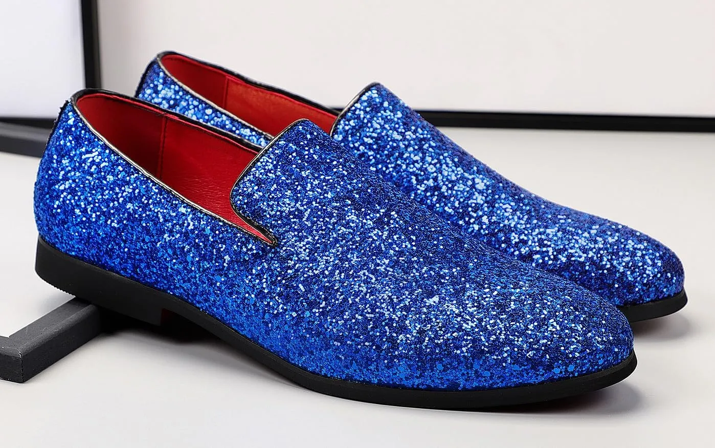 Santimon Mens Glitter Loafers Slip-On Dress Shoes – Sparkly Tuxedo & Suit Shoes for Weddings, Parties, and Formal Events