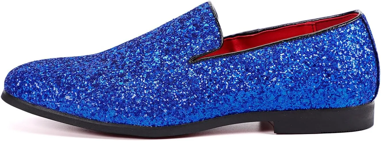 Santimon Mens Glitter Loafers Slip-On Dress Shoes – Sparkly Tuxedo & Suit Shoes for Weddings, Parties, and Formal Events