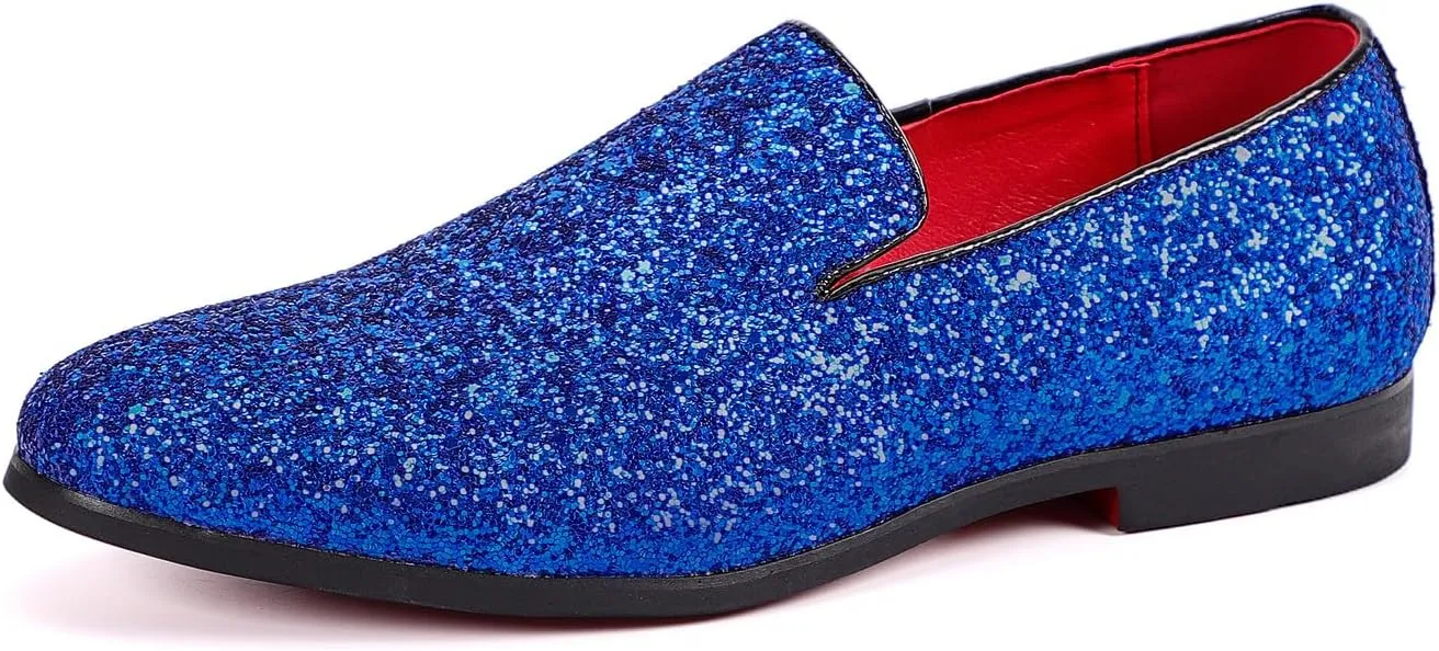Santimon Mens Glitter Loafers Slip-On Dress Shoes – Sparkly Tuxedo & Suit Shoes for Weddings, Parties, and Formal Events