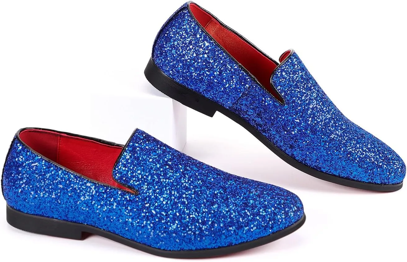 Santimon Mens Glitter Loafers Slip-On Dress Shoes – Sparkly Tuxedo & Suit Shoes for Weddings, Parties, and Formal Events