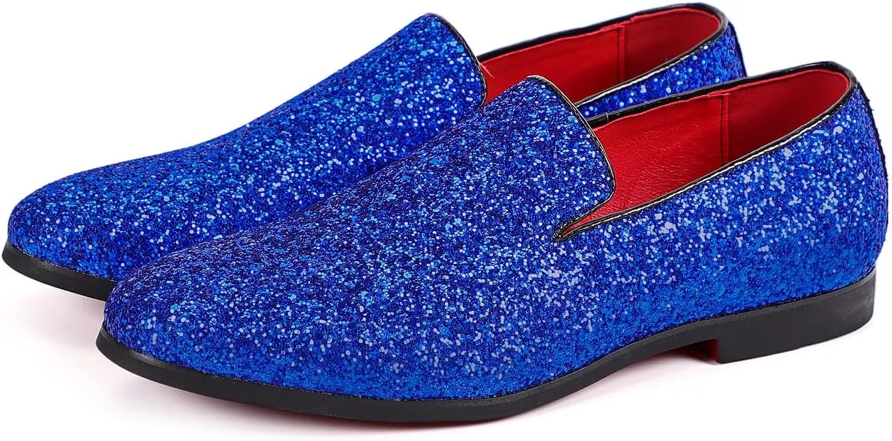 Santimon Mens Glitter Loafers Slip-On Dress Shoes – Sparkly Tuxedo & Suit Shoes for Weddings, Parties, and Formal Events