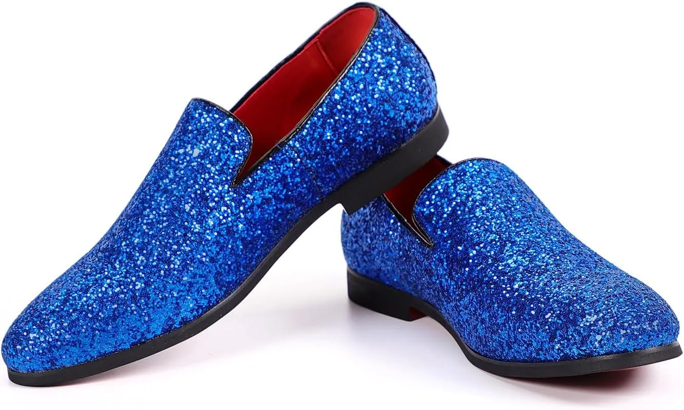 Santimon Mens Glitter Loafers Slip-On Dress Shoes – Sparkly Tuxedo & Suit Shoes for Weddings, Parties, and Formal Events