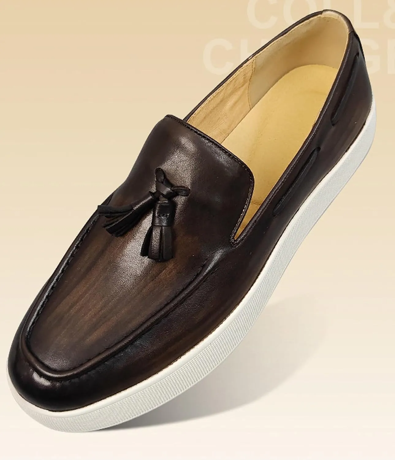 Santimon Men’s Leather Penny Loafers with Tassels – Stylish Slip-On Dress Casual Shoes, Classic & Comfortable for Business, Weddings, and Casual Wear