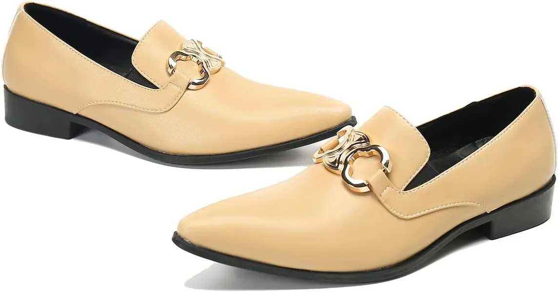 Santimon Men's Loafers Slip-Ons Dress Casual Business Penny Loafers Prom Wedding Tuxedo Business Smoking Summer Gold Chain Party Shoes for Boy