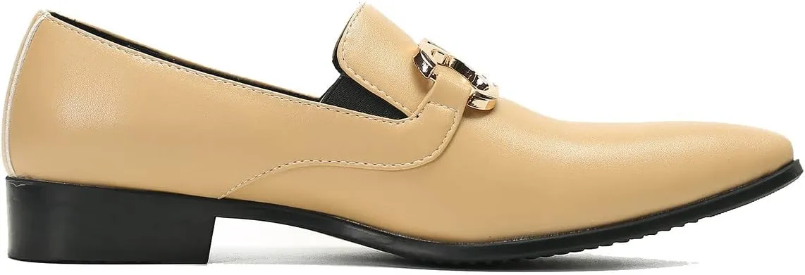 Santimon Men's Loafers Slip-Ons Dress Casual Business Penny Loafers Prom Wedding Tuxedo Business Smoking Summer Gold Chain Party Shoes for Boy
