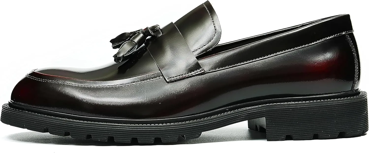 Santimon Men's Loafers Slip Ons Dress Casual Tassel Shoes Genuine Leather Thick-Soled Penny Loafer Formal Business Fashion Prom Wedding Tuxedo Shoes for Men