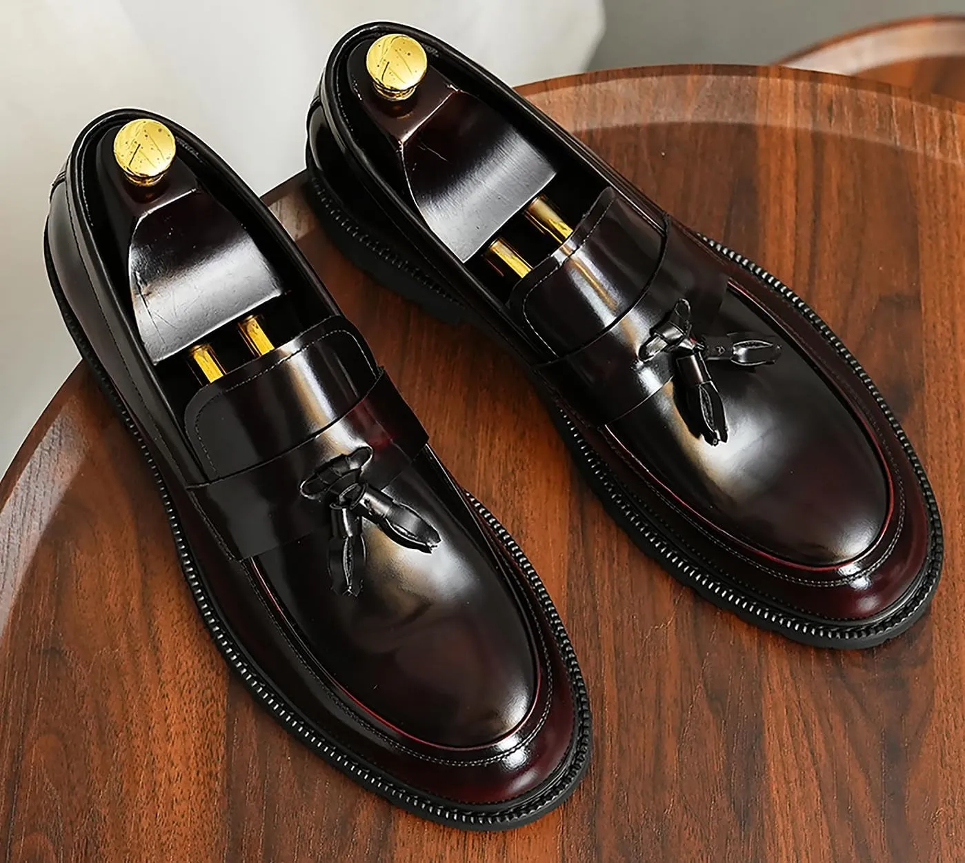 Santimon Men's Loafers Slip Ons Dress Casual Tassel Shoes Genuine Leather Thick-Soled Penny Loafer Formal Business Fashion Prom Wedding Tuxedo Shoes for Men