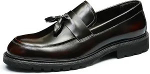 Santimon Men's Loafers Slip Ons Dress Casual Tassel Shoes Genuine Leather Thick-Soled Penny Loafer Formal Business Fashion Prom Wedding Tuxedo Shoes for Men