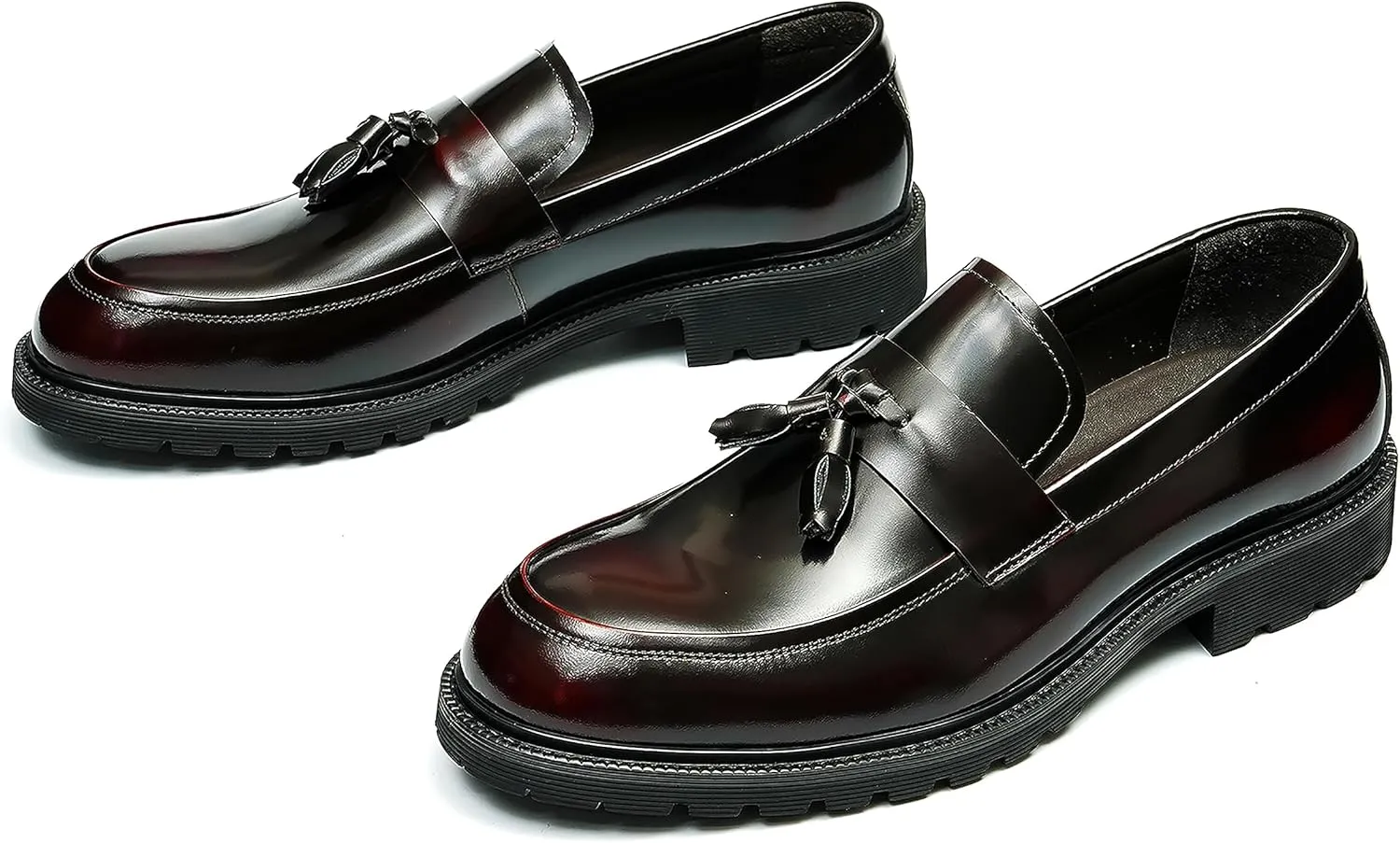 Santimon Men's Loafers Slip Ons Dress Casual Tassel Shoes Genuine Leather Thick-Soled Penny Loafer Formal Business Fashion Prom Wedding Tuxedo Shoes for Men
