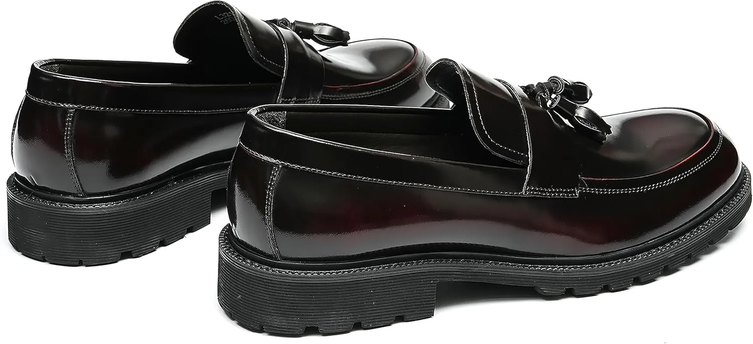 Santimon Men's Loafers Slip Ons Dress Casual Tassel Shoes Genuine Leather Thick-Soled Penny Loafer Formal Business Fashion Prom Wedding Tuxedo Shoes for Men