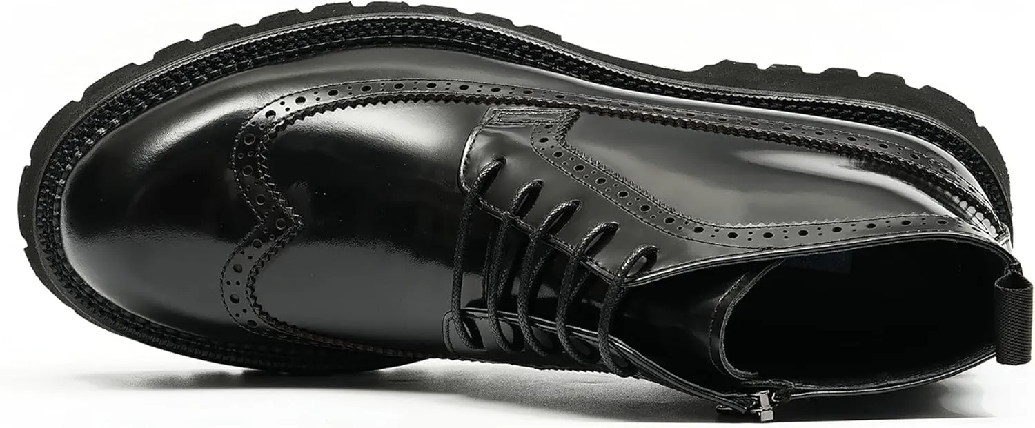 Santimon Mens Oxfords Boots Dress Formal Genuine Leather Wingtip Brogues Ankle Boots Fashion Tuxedo Wedding Busienss Casual Chelsea Boots Thick Sole Cowboy Boots for Men