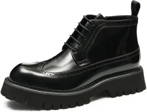 Santimon Mens Oxfords Boots Dress Formal Genuine Leather Wingtip Brogues Ankle Boots Fashion Tuxedo Wedding Busienss Casual Chelsea Boots Thick Sole Cowboy Boots for Men