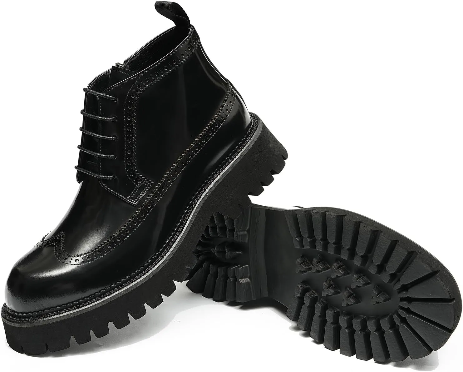 Santimon Mens Oxfords Boots Dress Formal Genuine Leather Wingtip Brogues Ankle Boots Fashion Tuxedo Wedding Busienss Casual Chelsea Boots Thick Sole Cowboy Boots for Men