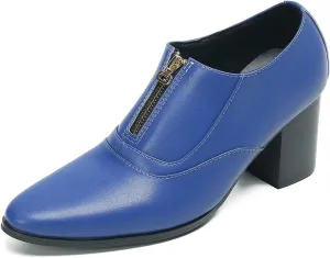 Santimon Men's Pump Slip On Loafers Party Dress Casual Leather Shoes Fashion Western Prom Wedding Disco Zipper Heels Shoes for Men Boys