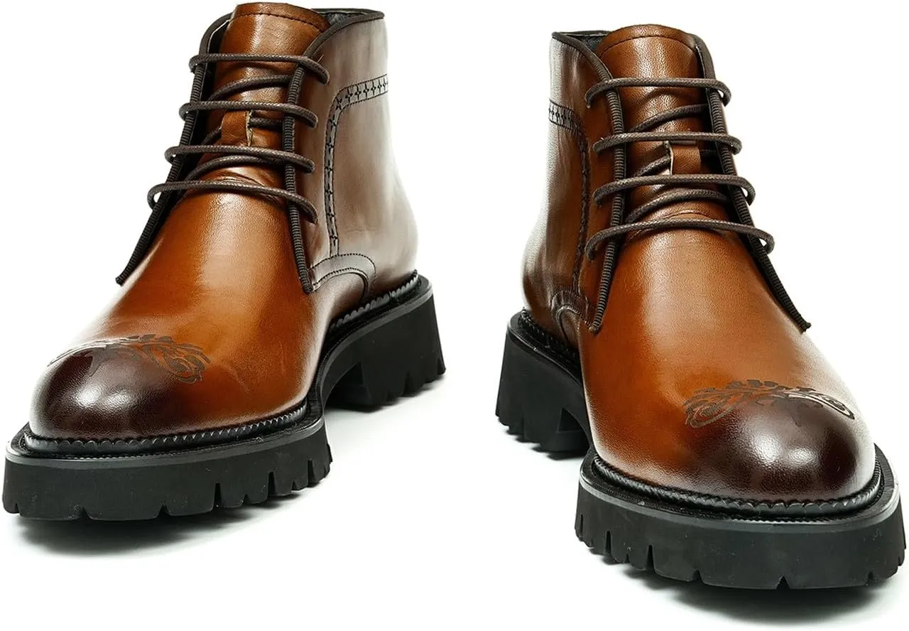 Santimon Oxfords Boots Men Formal Dress Genuine Leather Brogues Lace Up Ankle Boots Fashion Comfortable Business Causal Chelsea Boots Tuxedo Wedding Prom Chukka Boots for Men